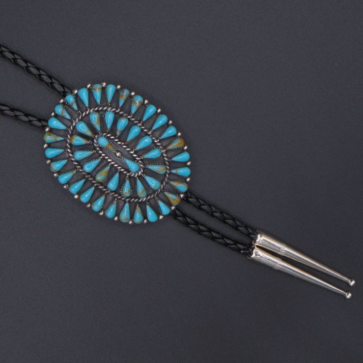 Sterling Silver Bolo Tie “Greener” Turquoise