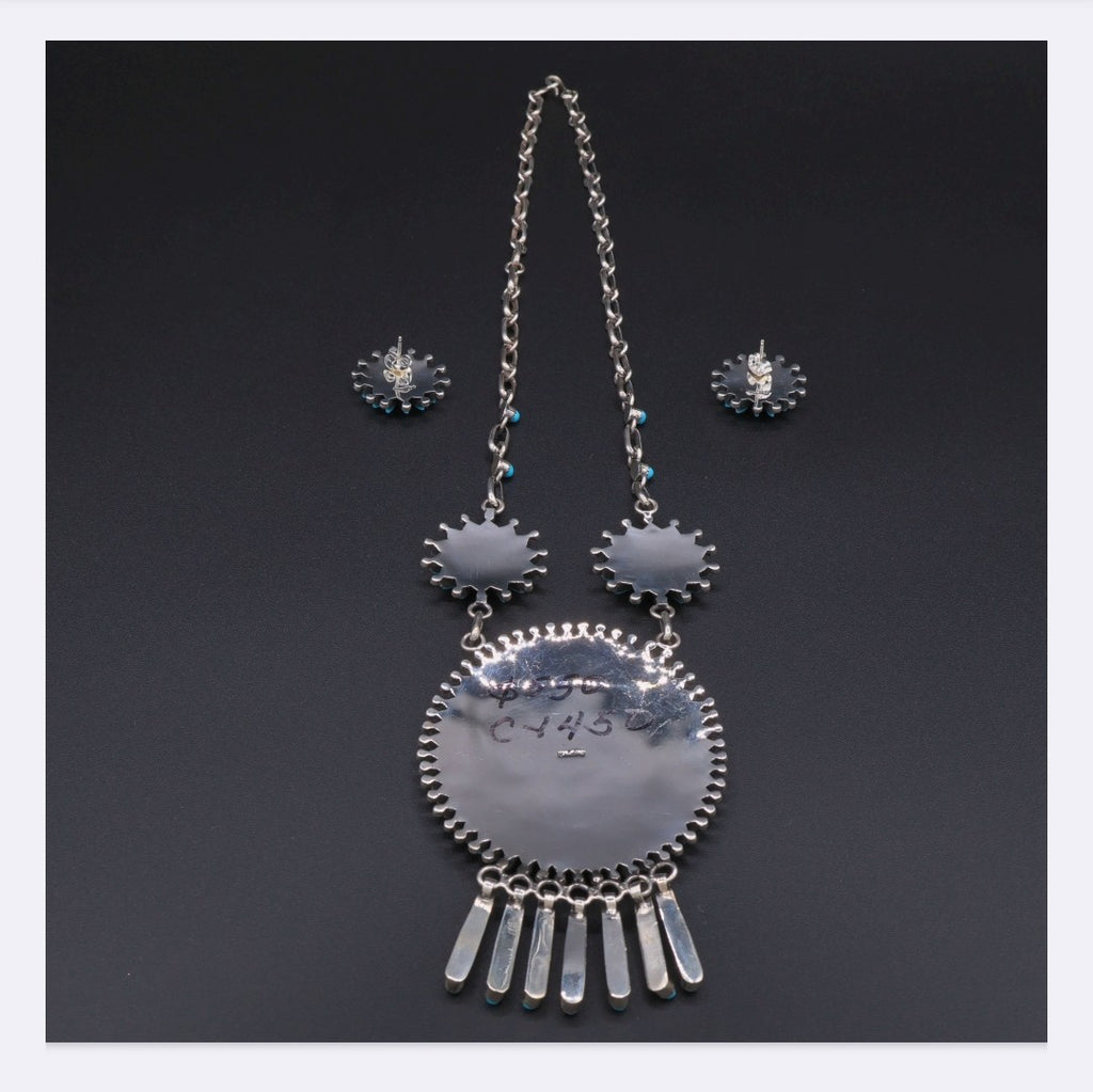 Sterling Silver Needlepoint Turquoise Necklace & Earrings