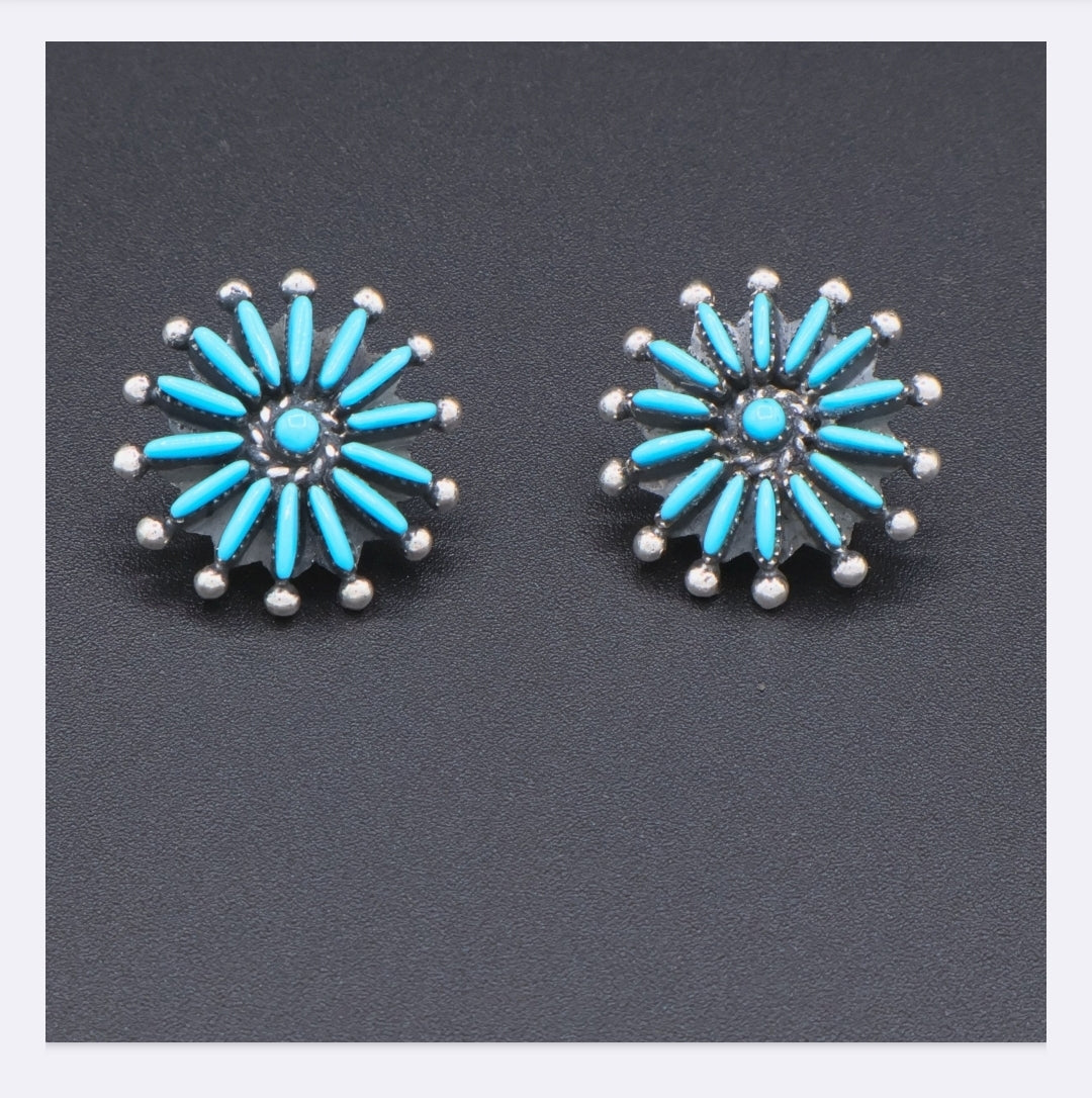 Sterling Silver Needlepoint Turquoise Necklace & Earrings
